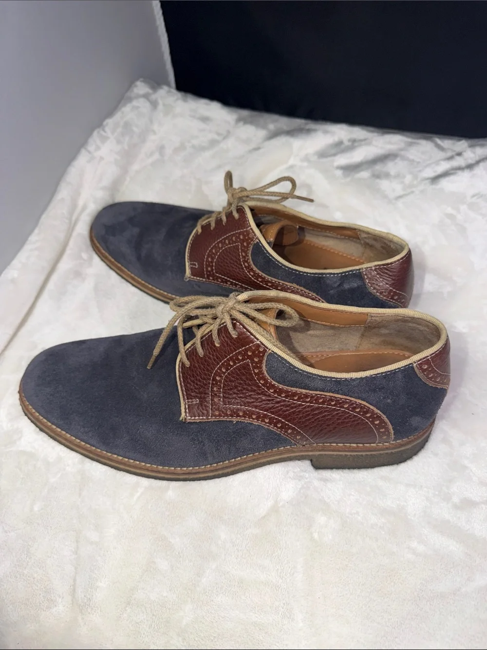 Joseph Abboud Suede & Leather Oxford Dress Shoes Blue Brown Men’s Size 10.5